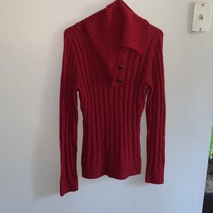 Cable knit sweater, stretchy, size XL, cute buttons